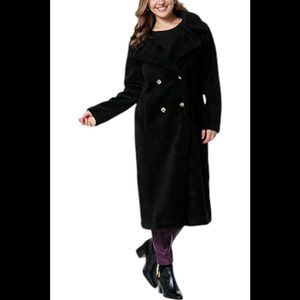 G by Giuliana Women's Black Label Double Breasted Teddy Coat Black - Petite